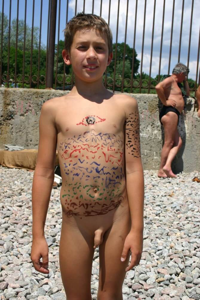 Father and Daughter Painted pics - Nudism promotes inner happiness