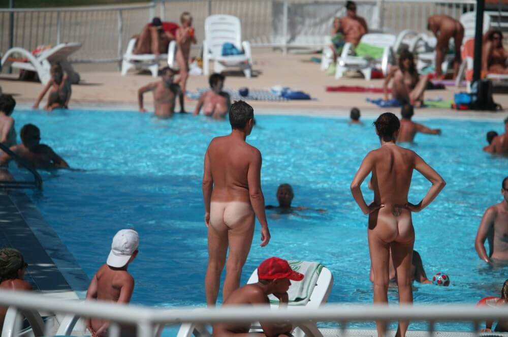 Pool-Shore Group Exercise - Nudity is considered a natural part of human life