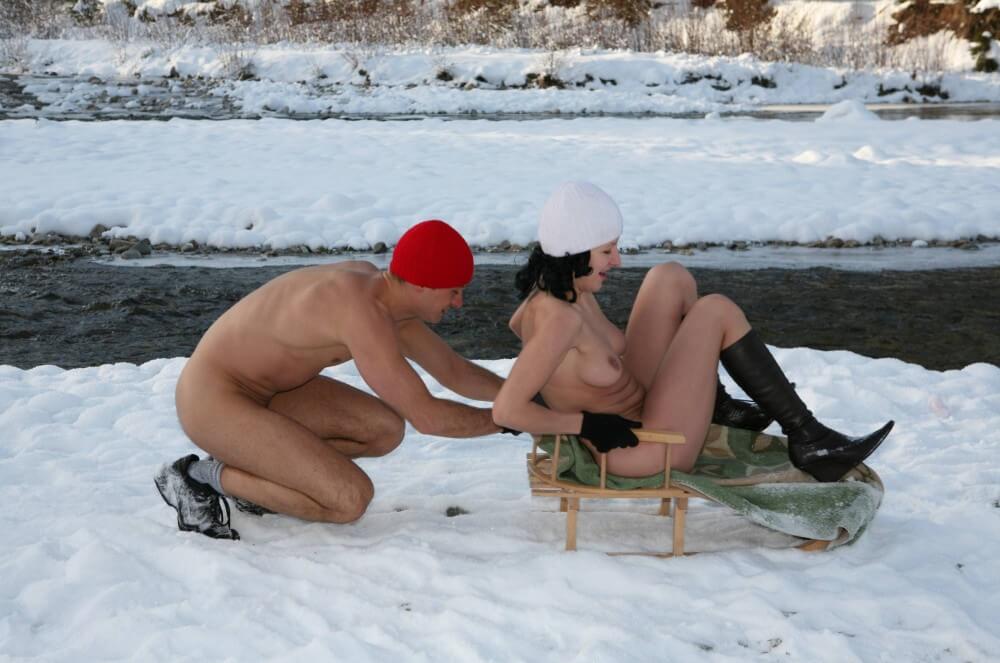 Naturist Girl Snow Day Couples Sled pics - We have nothing against nudism per se